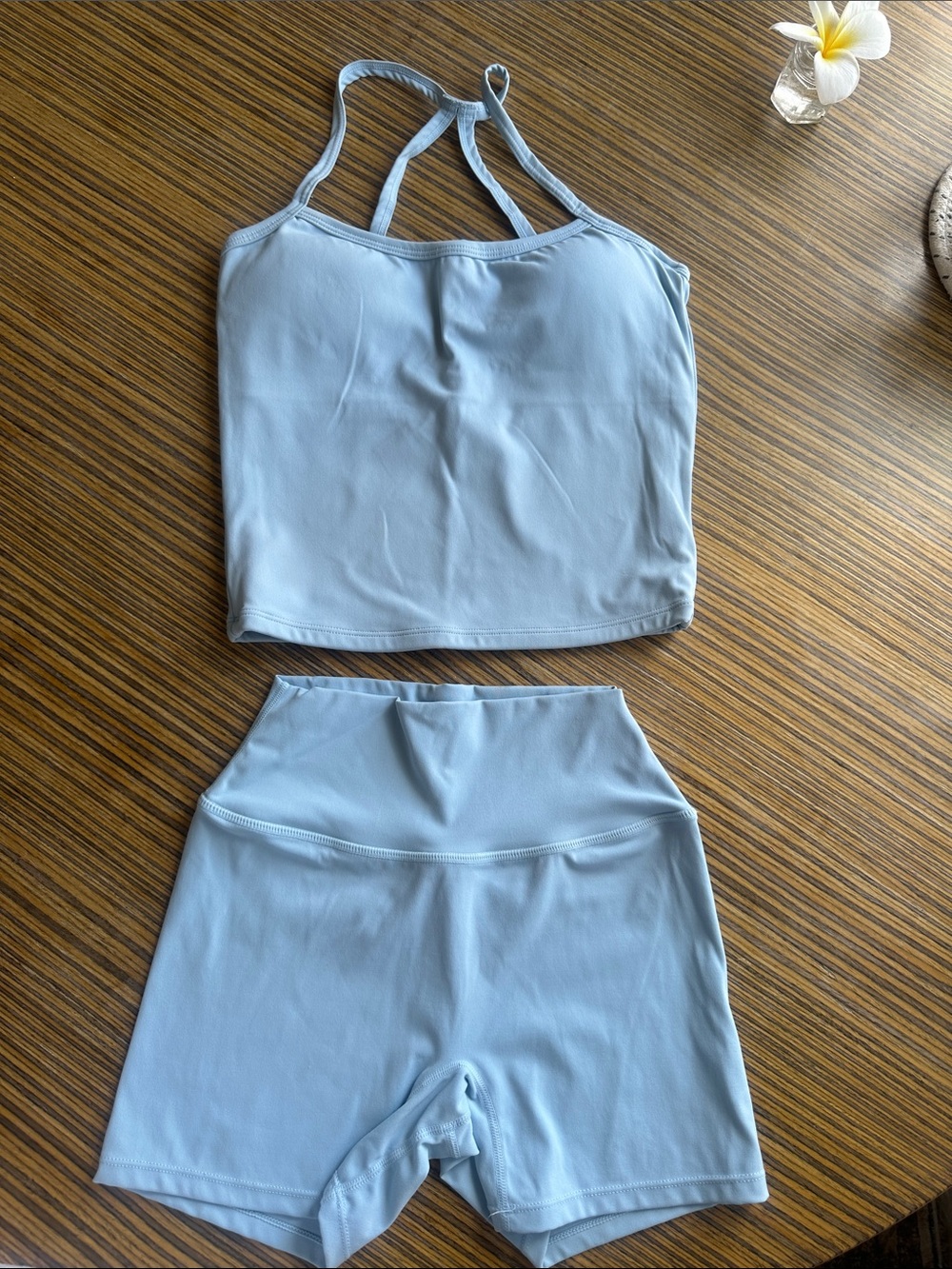 Light Blue Active Crop Top & High-Waist Shorts Set